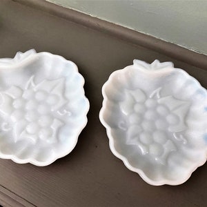 A Pair of 2:  Hazel Atlas Milk Glass Embossed Grape Dish