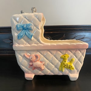 Vintage My-Neil Musical Baby Bassinet Planter - "Rock A Bye Baby"