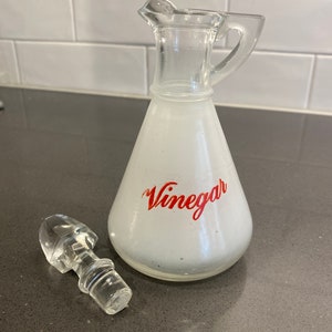 Vintage Hazel Atlas Frosted White Glass Vinegar Cruet w/Glass Stopper