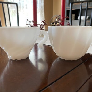 Vintage Hazel Atlas Alpine White Punch Set, Milk Glass Punch Bowl 7 Milk Glass Punch Cups BEAUTIFUL image 8