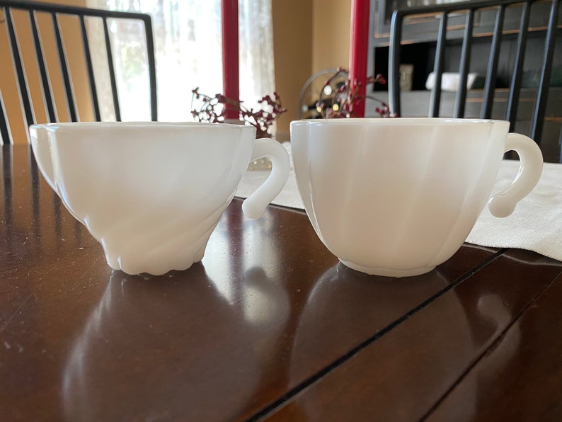 Vintage Hazel Atlas Alpine White Punch Set, Milk Glass Punch Bowl 7 Milk Glass Punch Cups BEAUTIFUL image 8