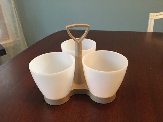 Vintage Tupperware Condiment Server Set White and Beige 