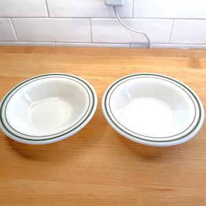 Set of 2 Vintage PYREX TABLEWARE By Corning Green Double Band Soup 6-1/2&quot; Soup Bowls