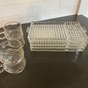 1950's Vintage Orchard Crystal " Smoke & Sip" Snack Set, Set of 4 Snack Trays + 4 Cups - EXCELLENT Condition!