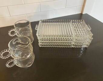 1950's Vintage Orchard Crystal " Smoke & Sip" Snack Set, Set of 4 Snack Trays + 4 Cups - EXCELLENT Condition!