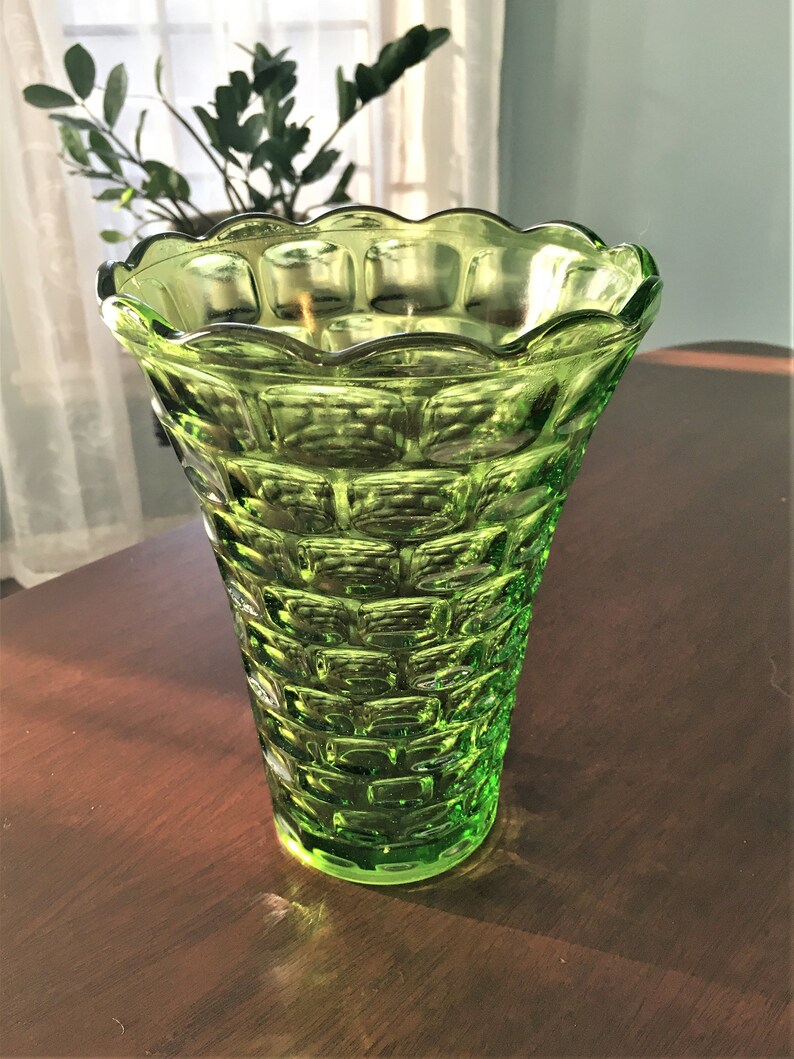 Yorktown colonial Large Green Glass Flower Vase by Federal Etsy