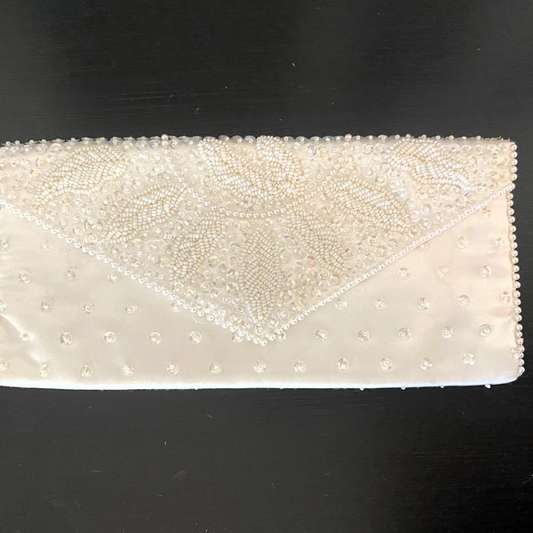 1940's Bon Soir White Beaded Envelope Clutch Evening Bag with Italian Beads - EXQUISITE!