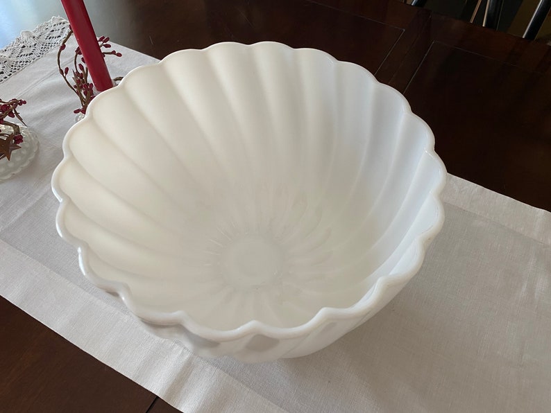 Vintage Hazel Atlas Alpine White Punch Set, Milk Glass Punch Bowl 7 Milk Glass Punch Cups BEAUTIFUL image 4