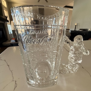 Coca-Cola Heavy Clear Glass Santa Claus Handled Mug, Coke Collectible
