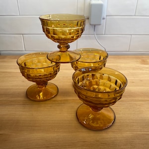 Whitehall Amber by Colony (Indiana Glass) Footed Juice Glasses, Flared Rim  - Set of 4 ~or~ Individual Glasses Available