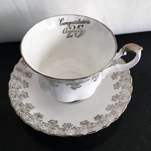 Footed Cup & Saucer Set Twenty Fifth Anniversary by ROYAL ALBERT - Fine Bone China, England