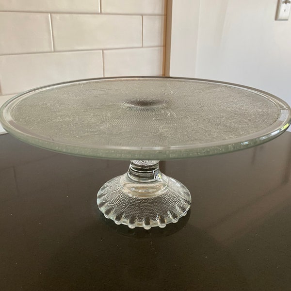 Jeannette Glass Harp 10" Cake Stand with Beaded Base - 1950's Vintage