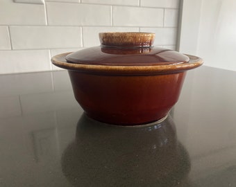 Vintage Hull Stoneware 8" Brown Drip Round Covered Casserole