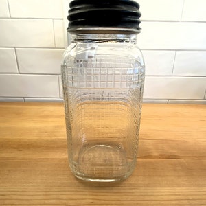 Vintage glazen pot met wafelrooster en zinkdeksel - Owens Illinois glazen pot, vierkante hoosier-kastpot van 1 liter