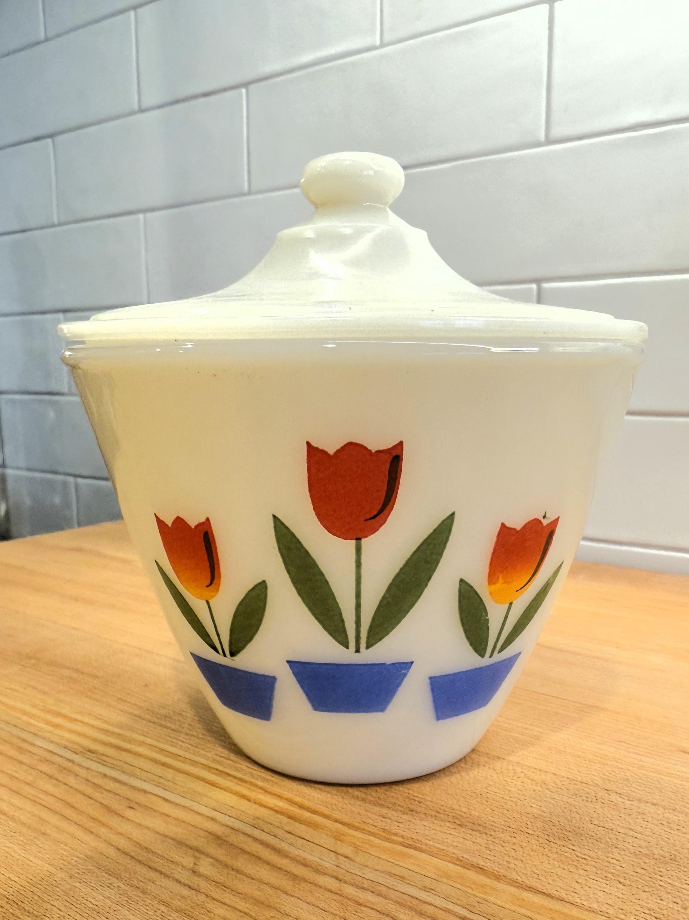 Fire King Tulips Jar - Etsy