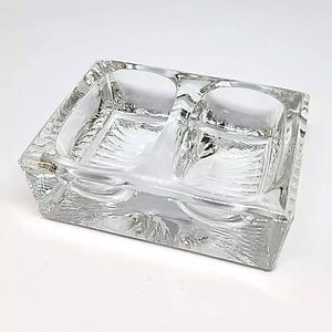 Dubbele open zoutkelder Starburst-patroon zwaar geperst glas Vintage