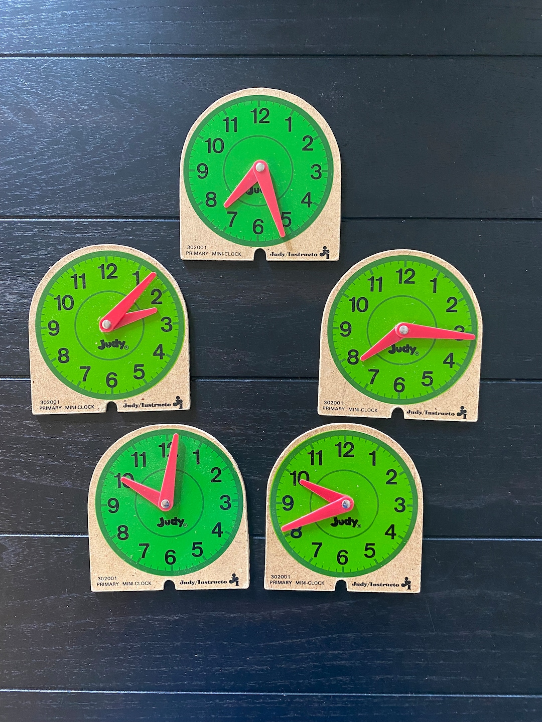 Vintage 1970's Judy Instructo Mini Clocks, How to Tell Time Teaching