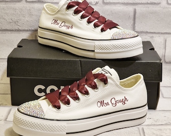Converse platform wedding trainers, platform wedding shoes, personalised converse shoes, Custom platform Converse wedding pumps