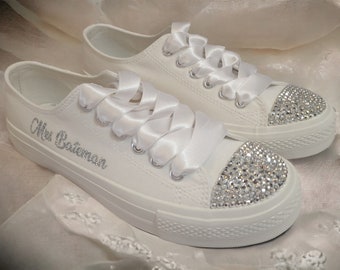 Personalised Wedding Shoes, Custom Bridal Shoes, bridesmaid pumps, Wedding trainers, Converse Style Brides Shoes, White shoes for brides