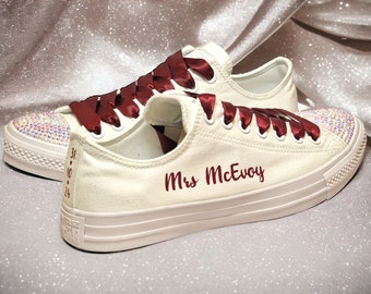 Custom Wedding Shoes, Converse Wedding Trainers, Burgundy Wedding