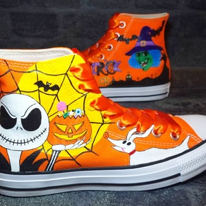 Halloween Converse, Jack and Sally painted shoes, Custom Converse, trick or treat gift, happy Halloween Converse
