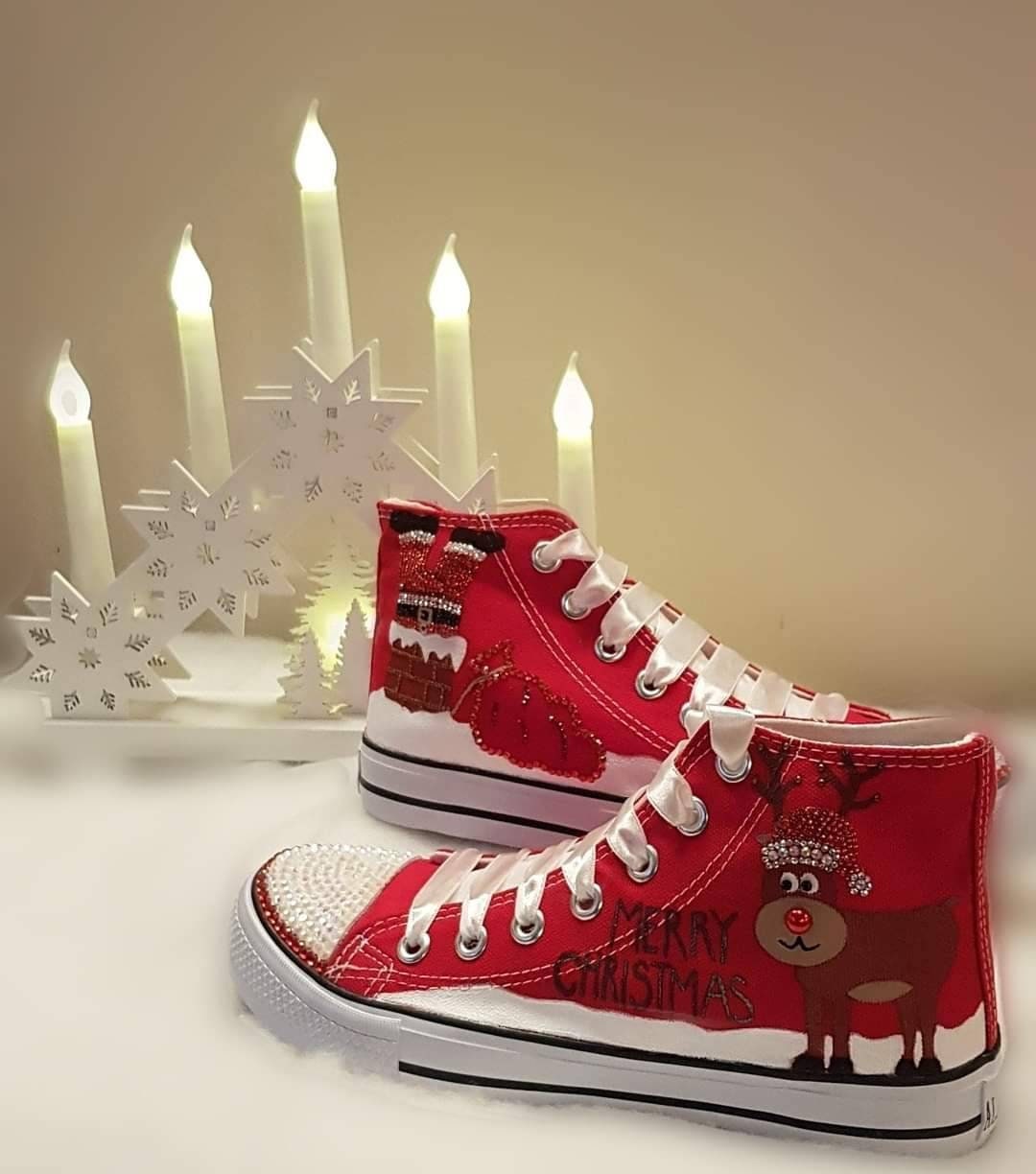Christmas shoes custom Christmas trainers Red high top Etsy