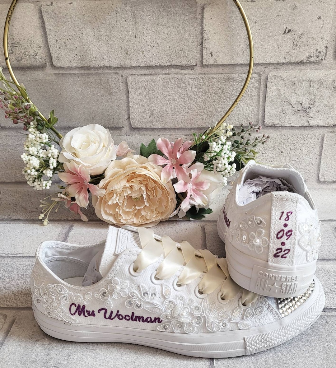 Converse Blancas Zapatillas Pintadas A Mano Para Novios Converse
