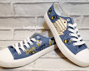 Bumblebee Converse style shoes, Personalised Bumblebee Pumps, Save the Bees Custom Shoes, Converse Style Bumblebee Pumps