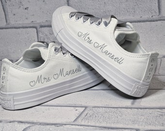 Baskets de mariage pour mariée, chaussures de mariée de luxe, blings et perles personnalisés Converse, chaussures Converse abordables personnalisées