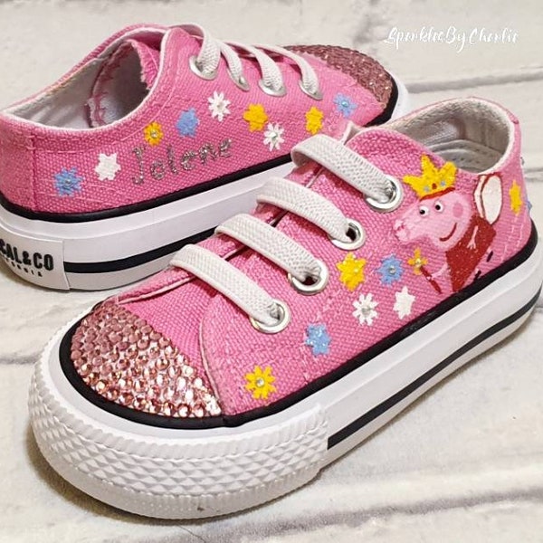 Peppa pig shoes, Peppa pig personalised trainers, personalised, childrens trainers Kids Pink shoes, Custom Small shoes