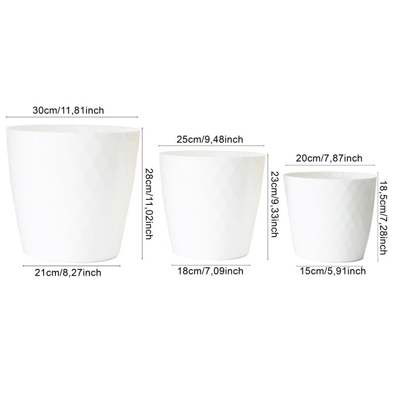 Plant Pots Indoor Set of 3 Sizes 20/25/30cm Large Plant Pot With Glossy