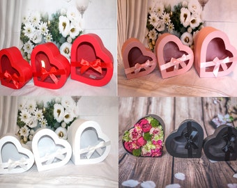 Gift Boxes Heart Shaped Empty Set Of 3 With Ribbon and Lid Wedding Box For Flowers Birthday Christmas Valentines Day Anniversary