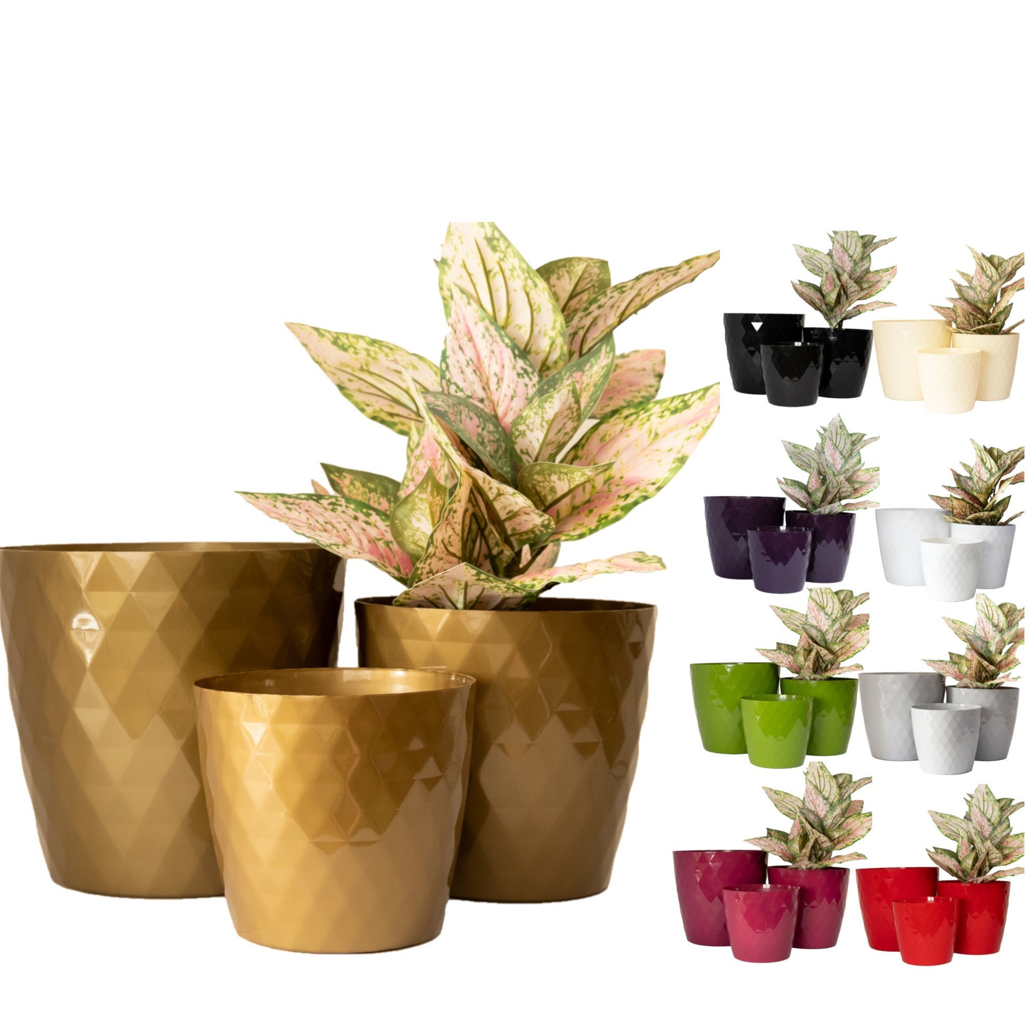 Home Garden Ornaments Large Plant Pots Indoor, Indoor Plant Pot - Decorative Plastic Flower Pots With Glossy Crystal Surface (Diameter: 20cm, Colour