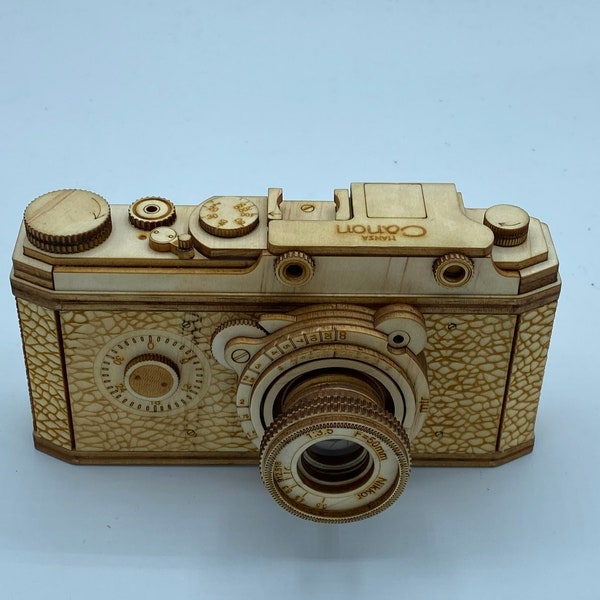 Réplique d'appareil photo à l'échelle Hansa Canon en bois fabriqué à la main ! Taille réelle et non miniature