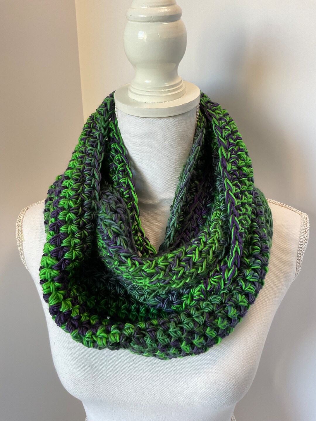 Handmade Infinity Scarf Cowl in Rich Blue, Green, Purple 60 X 8 Inches ...