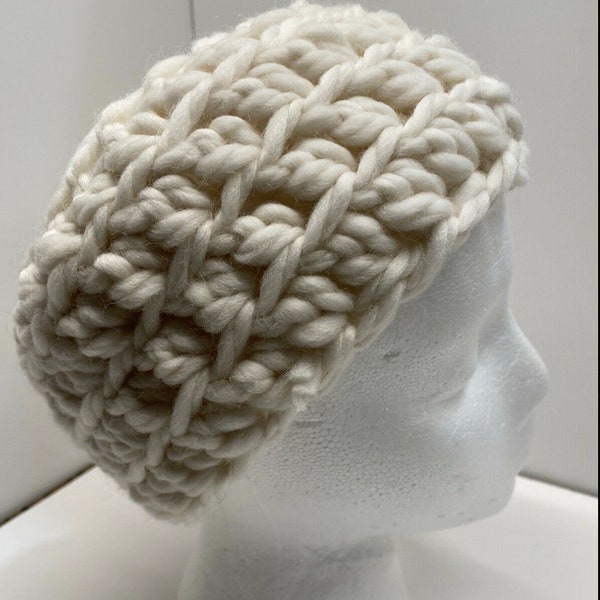 100% Wool Chunky Crochet Headband Ear Warmer,  White 4x10” KC Nordic Yarn White Adult One Size