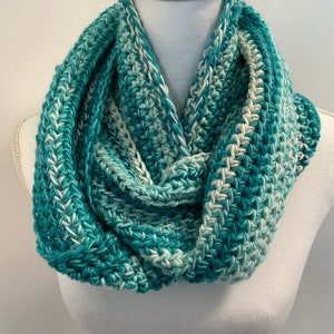 Handmade  Wide Infinity Scarf Cowl in Rich Jewel Tone Multicolors 60 x7 inches Loops & Threads Facets in Teal Adult One Size