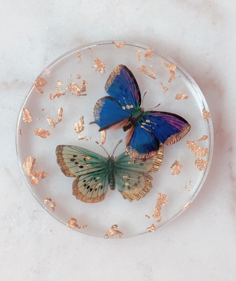 Butterfly Coasters with Gold Flakes Resin Coaster Set of Etsy
