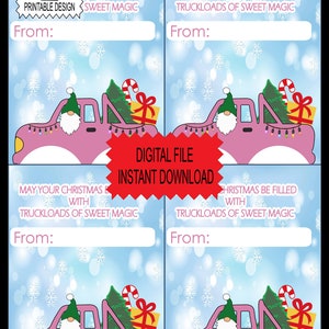 Weihnachts-LKW-Kekskarten, rosa LKW- und Gnom-Weihnachtskarten, digitale Weihnachten, Non-Candy-Leckerei, Weihnachtsfeier