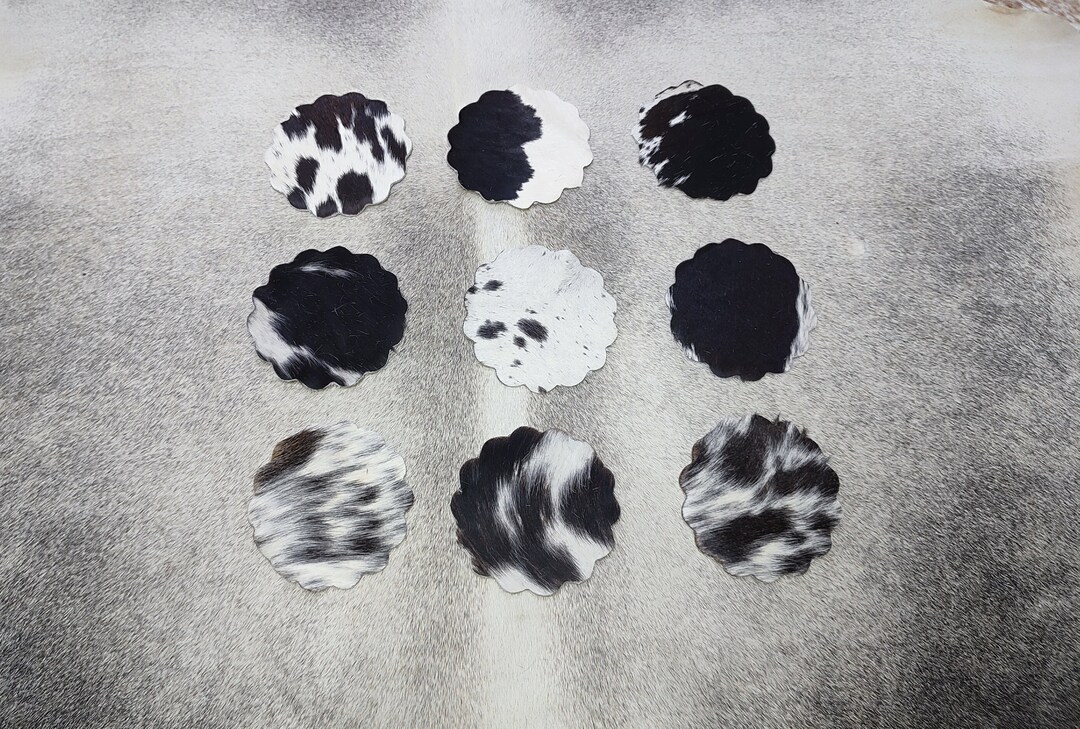 Cowhide Coasters Real Cowhide Coasters for Gift Black White Cowhide