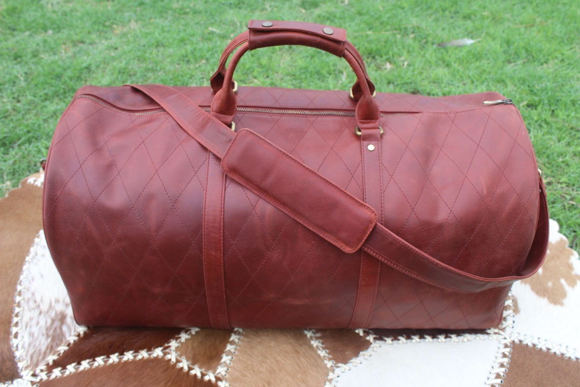 Red Leather Duffel Bag Large Travel Bag Leather Etsy