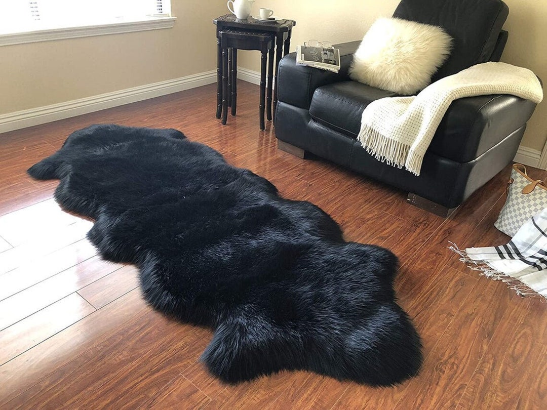 Sheepskin Rug Black Sheepskin Rug Genuine Sheepskin Throw Rug Etsy