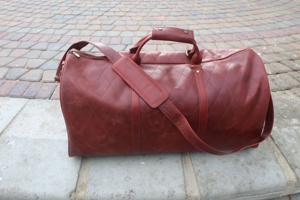 Red Leather Duffel Bag Large Travel Bag Leather Etsy