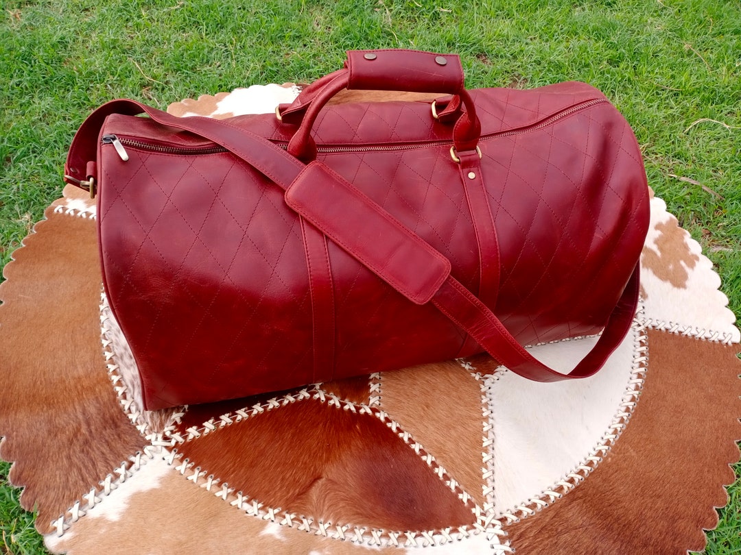Red Leather Duffel Bag Large Travel Bag Leather Etsy