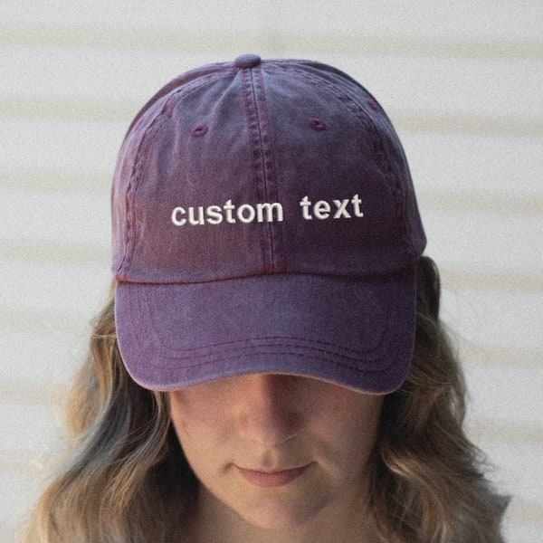 Custom Embroidered Pigment-Dyed Dad Hat – Custom Text or Logo Cap – Personalized "Washed" Vintage Hat