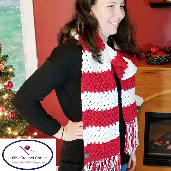 MADE TO ORDER:  Candy Cane Striped Crocheted Scarf (Adult / Teen / Child Sizes)