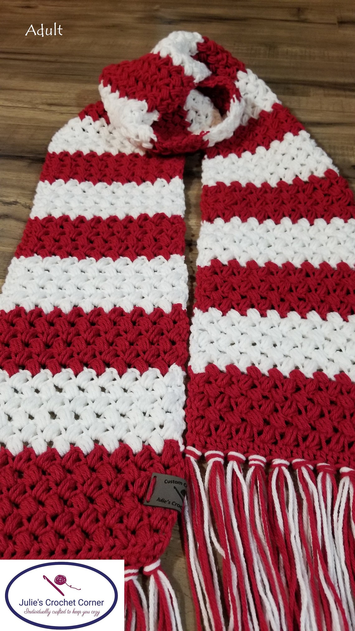 MADE TO ORDER Candy Cane Striped Crocheted Scarf Adult / Etsy