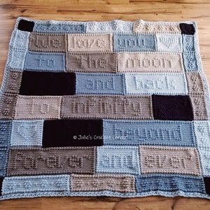 WZÓR: „Kochamy cię...do księżyca i z powrotem, do nieskończoności i dalej, na zawsze i na wieki” Kocyk dziecięcy Puff Stitch