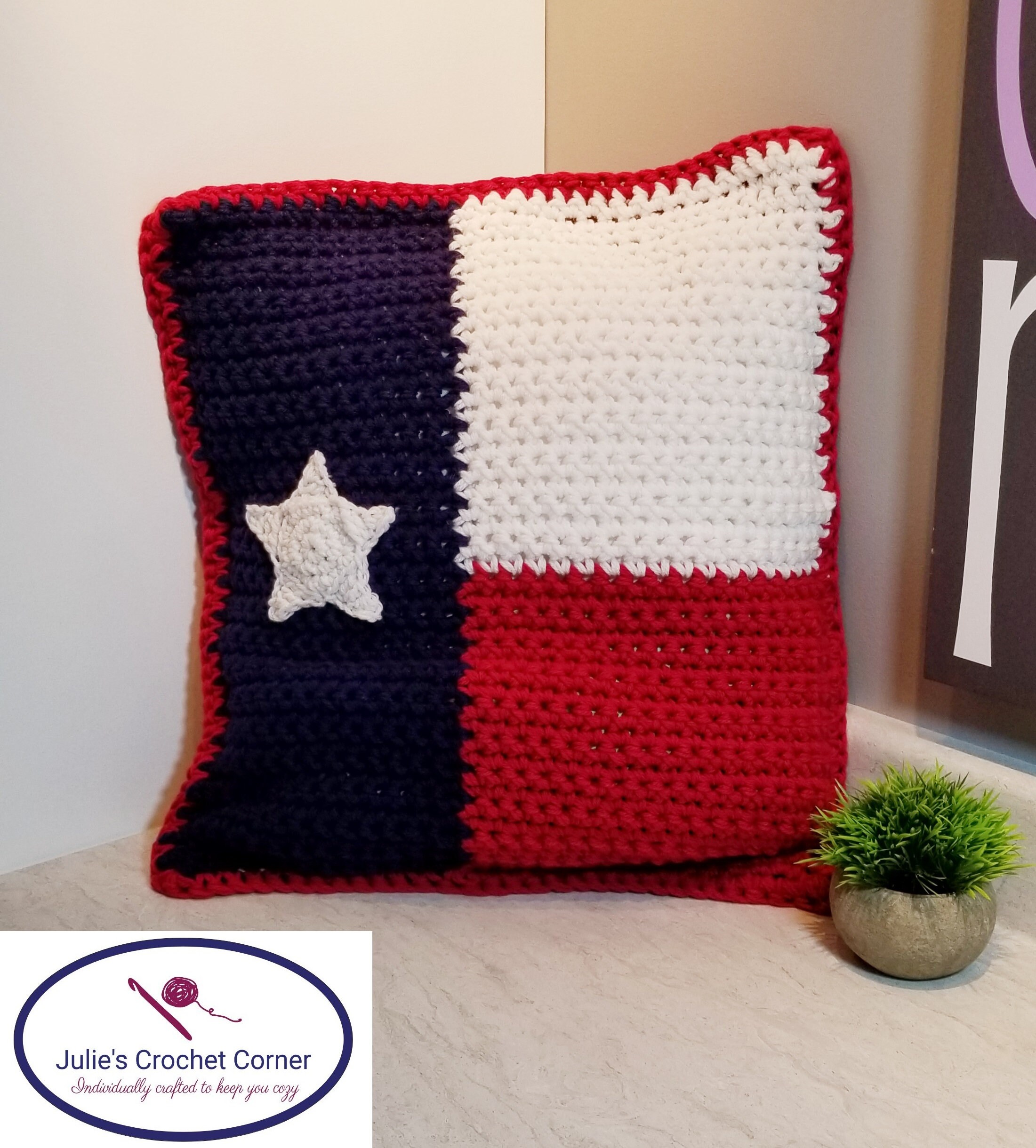 MADE TO ORDER Texas State Flag Crochet Throw Pillow Etsy