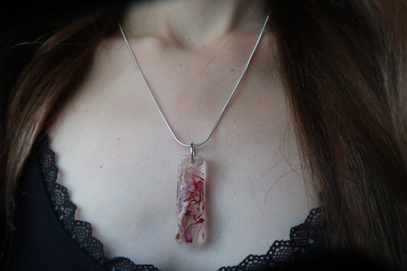 Handmade Resin Necklace with Real Pressed Flowers